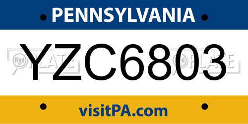 YZC6803 Pennsylvania License Plate
