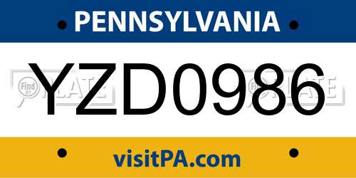 YZD0986 Pennsylvania License Plate