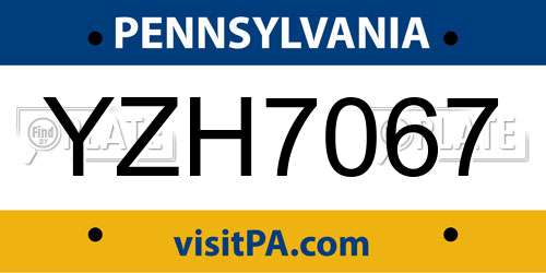YZH7067 Pennsylvania License Plate