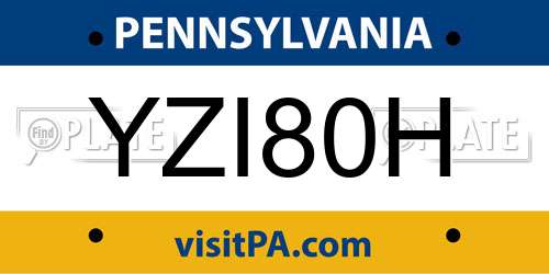 YZI80H Pennsylvania License Plate