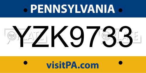 YZK9733 Pennsylvania License Plate