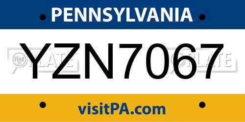 YZN7067 Pennsylvania License Plate