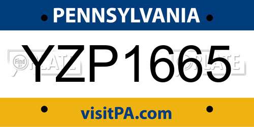 YZP1665 Pennsylvania License Plate