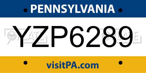 YZP6289 Pennsylvania License Plate