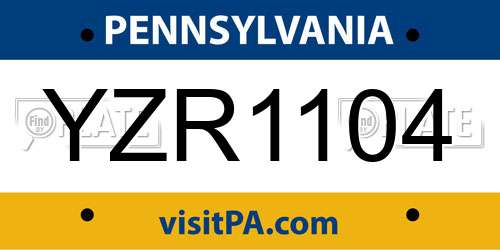 YZR1104 Pennsylvania License Plate