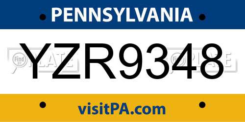 YZR9348 Pennsylvania License Plate
