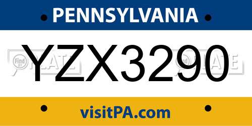 YZX3290 Pennsylvania License Plate