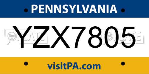 YZX7805 Pennsylvania License Plate