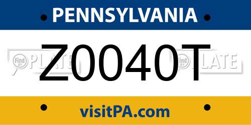 Z0040T Pennsylvania License Plate