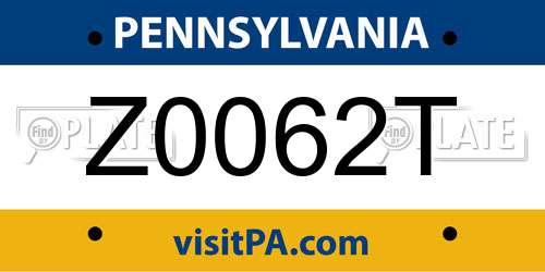 Z0062T Pennsylvania License Plate