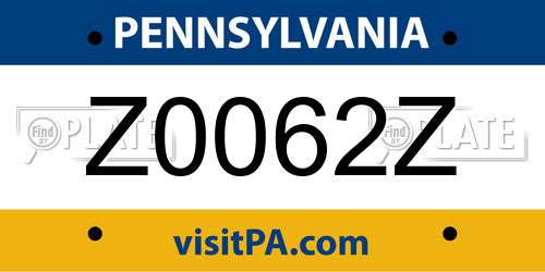 Z0062Z Pennsylvania License Plate