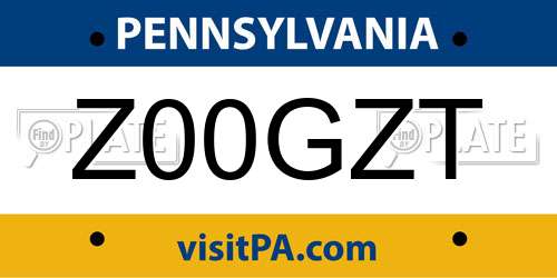 Z00GZT Pennsylvania License Plate