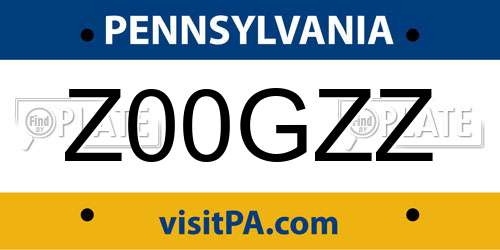 Z00GZZ Pennsylvania License Plate