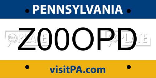 Z00OPD Pennsylvania License Plate