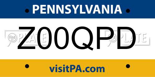 Z00QPD Pennsylvania License Plate