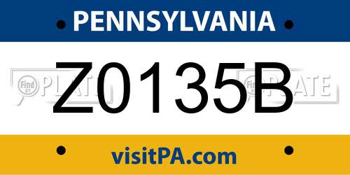 Z0135B Pennsylvania License Plate