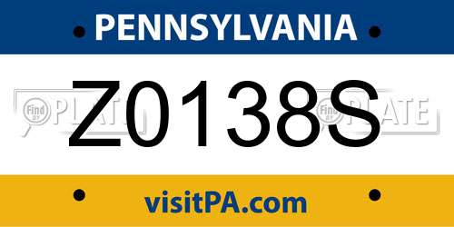 Z0138S Pennsylvania License Plate
