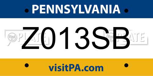 Z013SB Pennsylvania License Plate