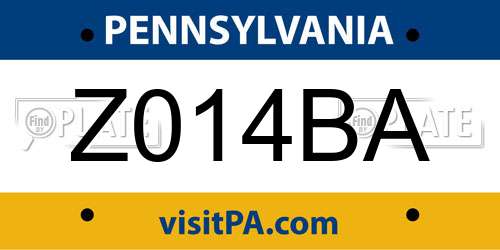 Z014BA Pennsylvania License Plate