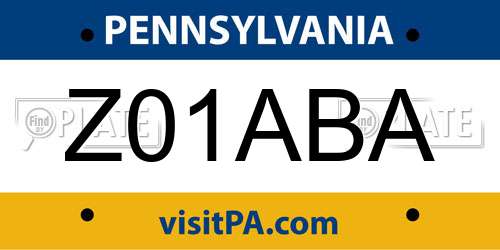 Z01ABA Pennsylvania License Plate