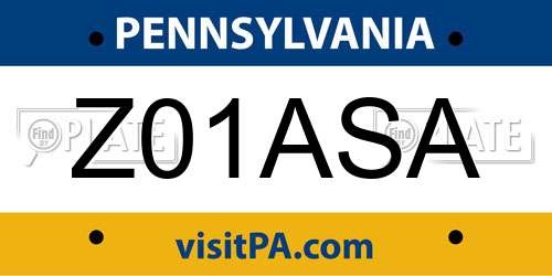Z01ASA Pennsylvania License Plate
