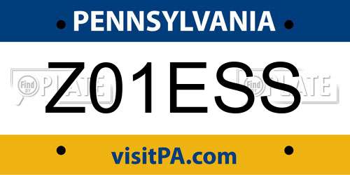 Z01ESS Pennsylvania License Plate