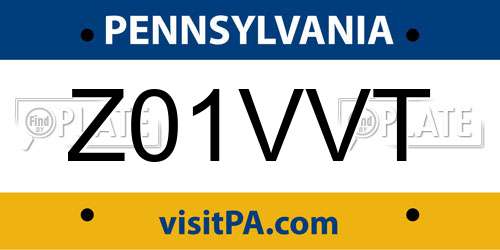 Z01VVT Pennsylvania License Plate
