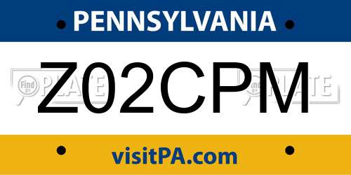 Z02CPM Pennsylvania License Plate