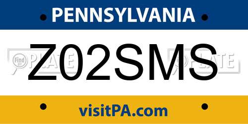 Z02SMS Pennsylvania License Plate