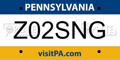 Z02SNG Pennsylvania License Plate