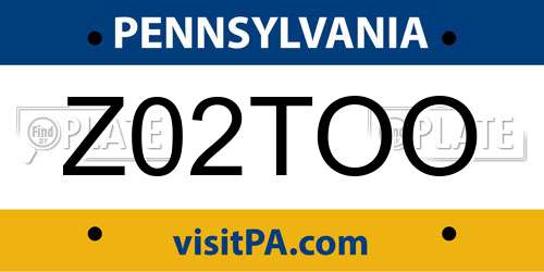 Z02TOO Pennsylvania License Plate