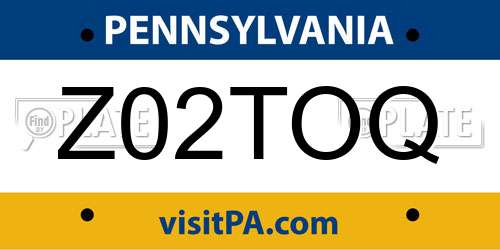 Z02TOQ Pennsylvania License Plate