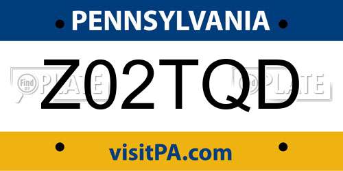 Z02TQD Pennsylvania License Plate