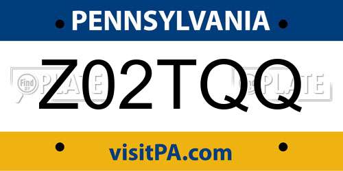 Z02TQQ Pennsylvania License Plate