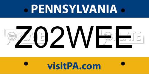 Z02WEE Pennsylvania License Plate