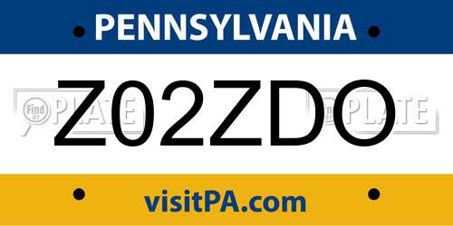 Z02ZDO Pennsylvania License Plate