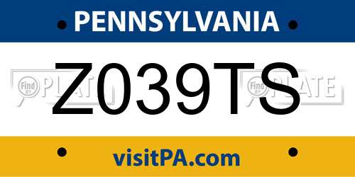 Z039TS Pennsylvania License Plate
