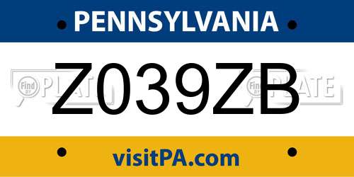 Z039ZB Pennsylvania License Plate