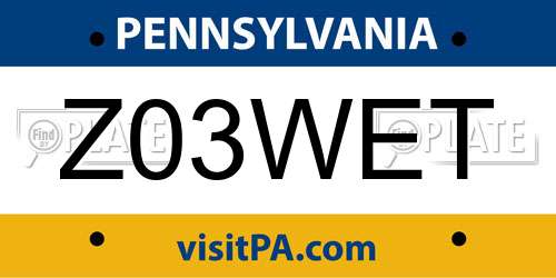 Z03WET Pennsylvania License Plate