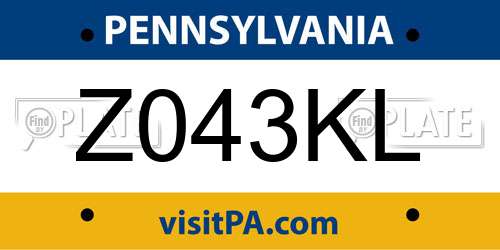 Z043KL Pennsylvania License Plate