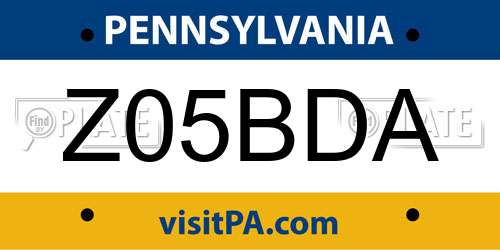Z05BDA Pennsylvania License Plate
