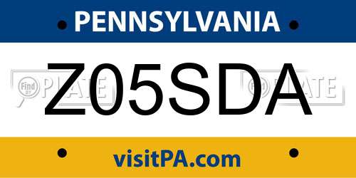 Z05SDA Pennsylvania License Plate
