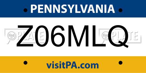 Z06MLQ Pennsylvania License Plate