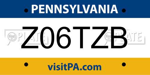 Z06TZB Pennsylvania License Plate