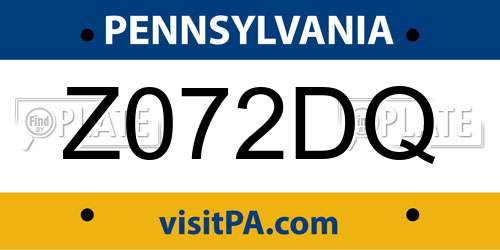 Z072DQ Pennsylvania License Plate