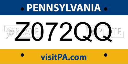 Z072QQ Pennsylvania License Plate