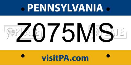 Z075MS Pennsylvania License Plate