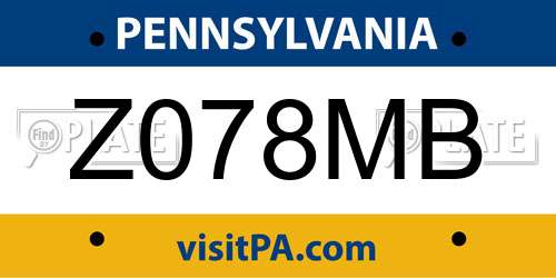 Z078MB Pennsylvania License Plate
