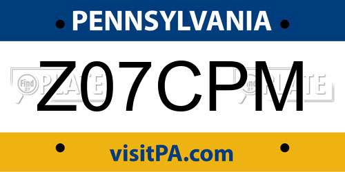 Z07CPM Pennsylvania License Plate