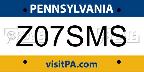 Z07SMS Pennsylvania License Plate